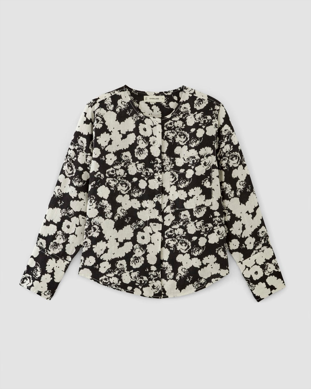 The Popover Shirt in Linen | Black / Bone Floral