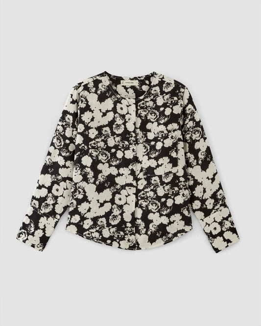 The Popover Shirt in Linen | Black / Bone Floral