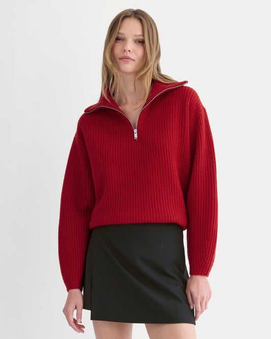 The Half-Zip Sweater in Luxe Merino | Berry Red