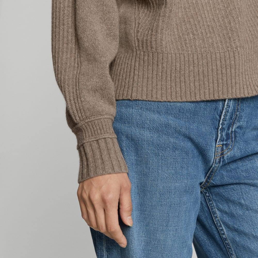 The Cashmere Ribbed Turtleneck | Heathered Taupe Grey