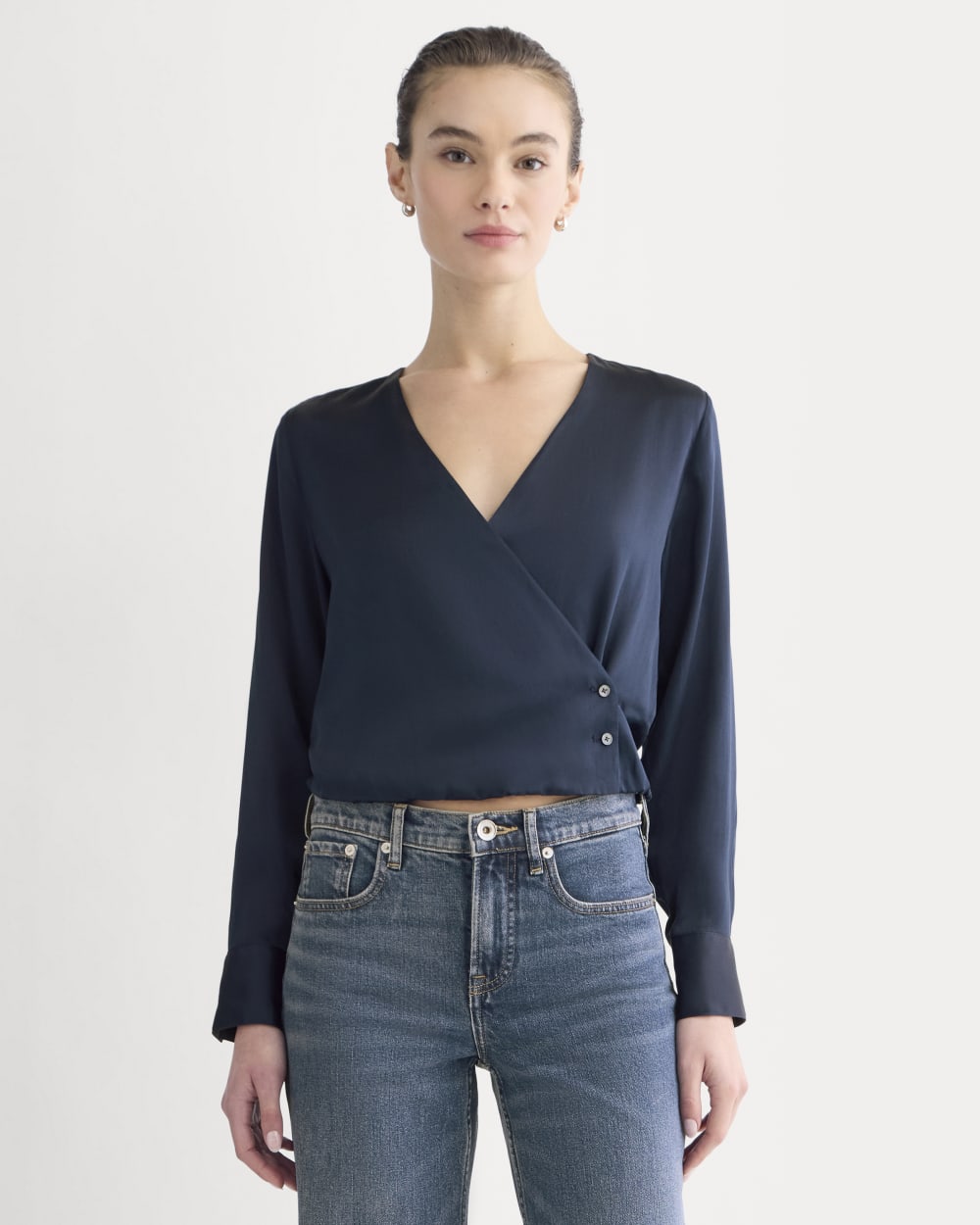 Wrap Top in Silk Charmeuse | Navy