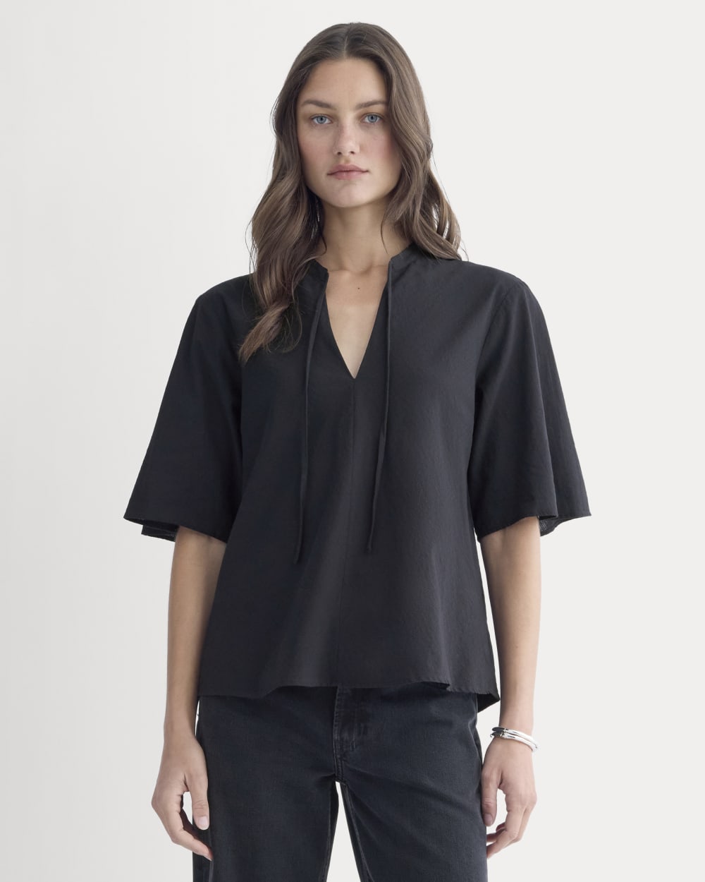 The Gauze Tie-Front Shirt | Black