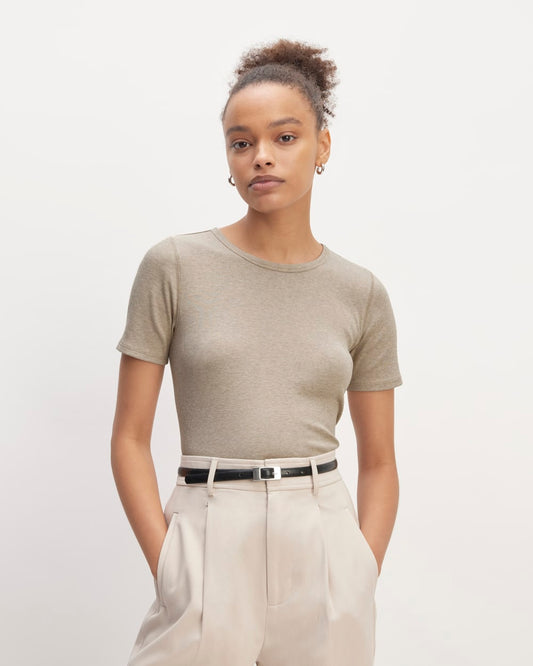 The Luxe Rib Crew | Heathered Tan