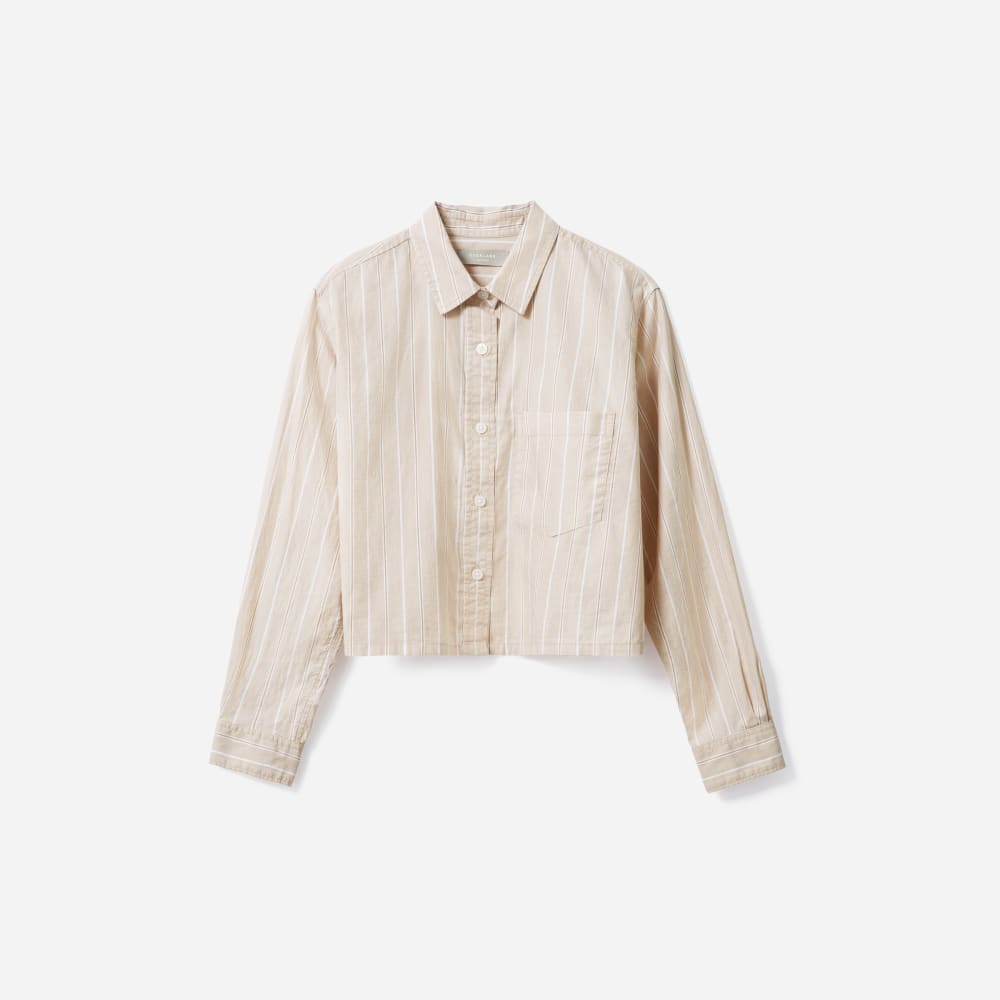 The Way-Short Shirt in Silky Cotton | Golden Brown / White