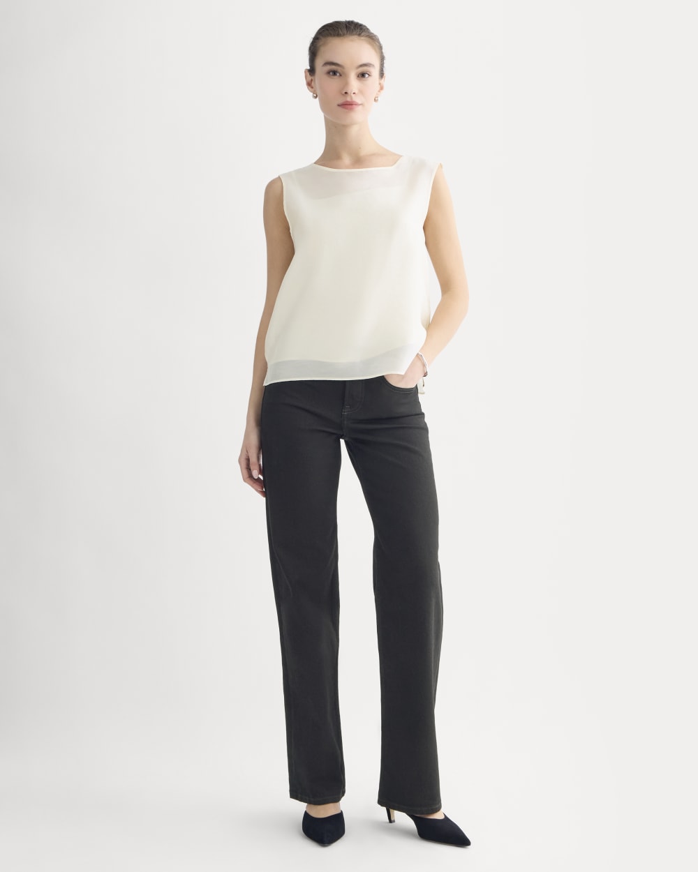 Sleeveless Top in Cotton-Silk Organza | Parchment