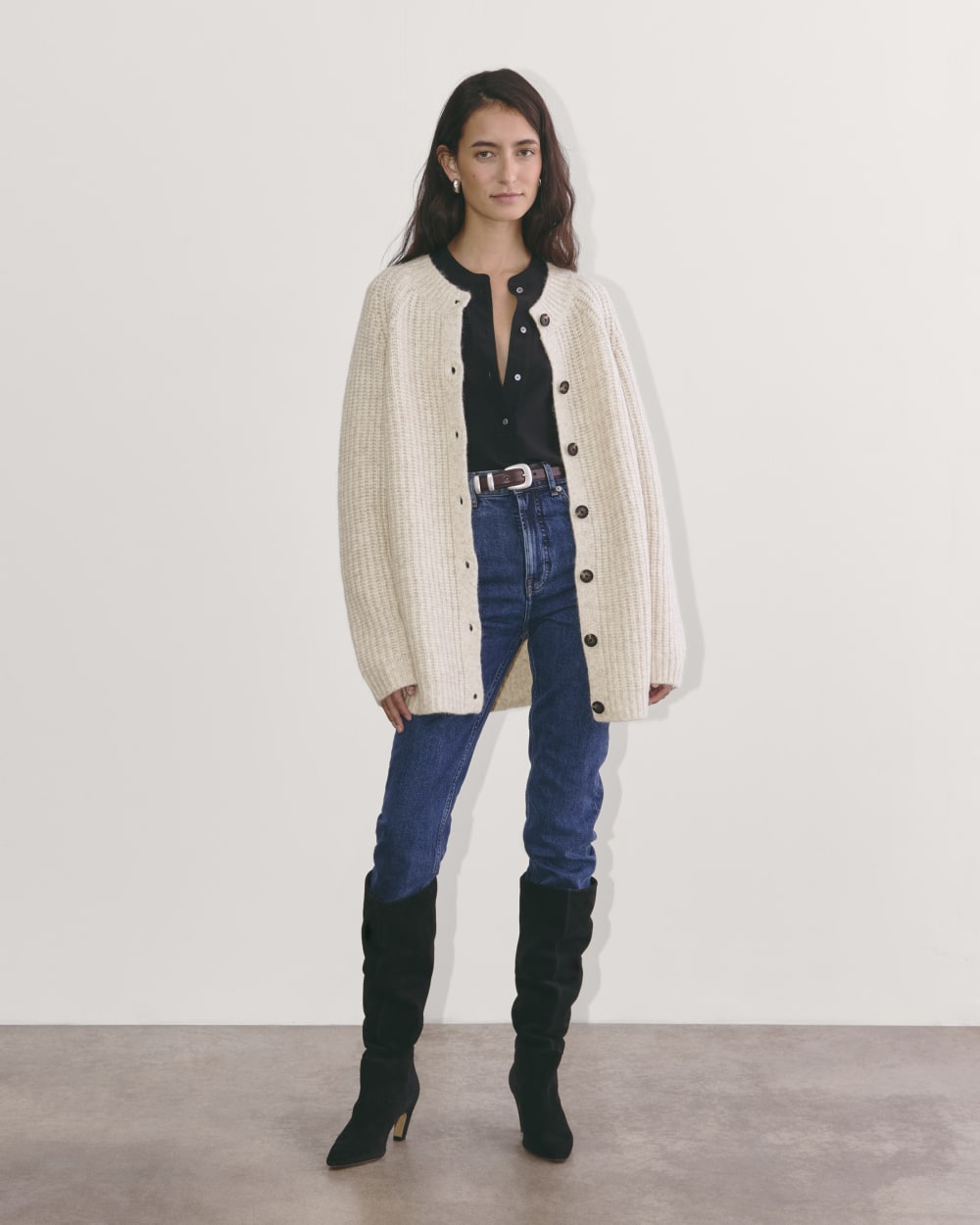 The Fisherman Cardigan in Cloud | Heathered Oat