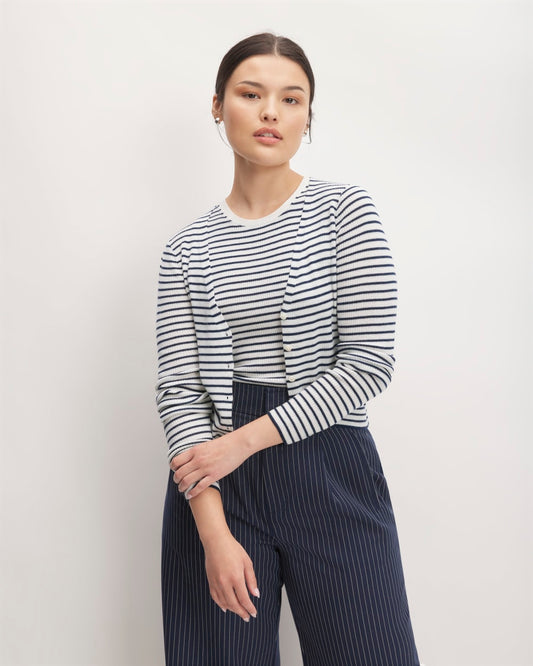 The Cardigan in Ultrasoft Merino | Bone / Navy