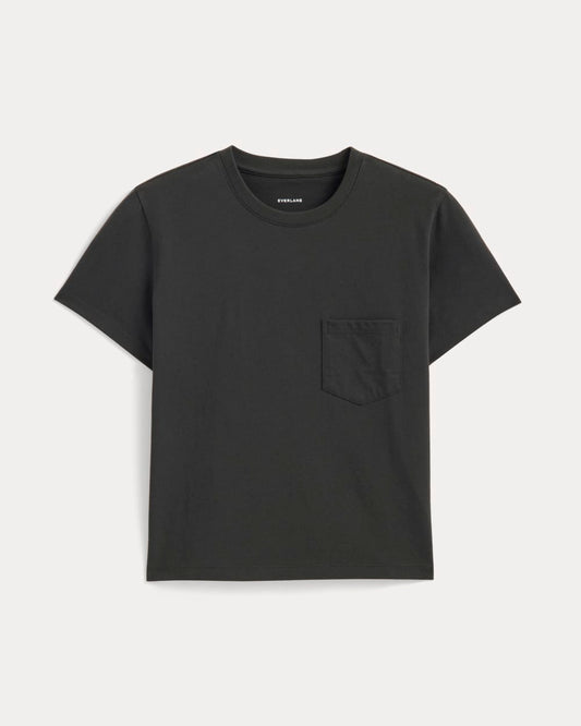 The Box-Cut Tee in Essential Cotton | Washed Black | Pocket