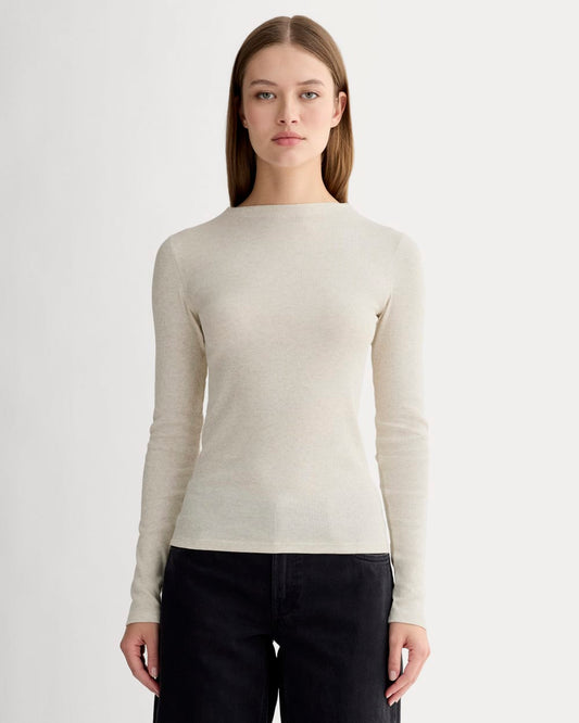 The Luxe Rib Funnel-Neck Tee | Heathered Oat