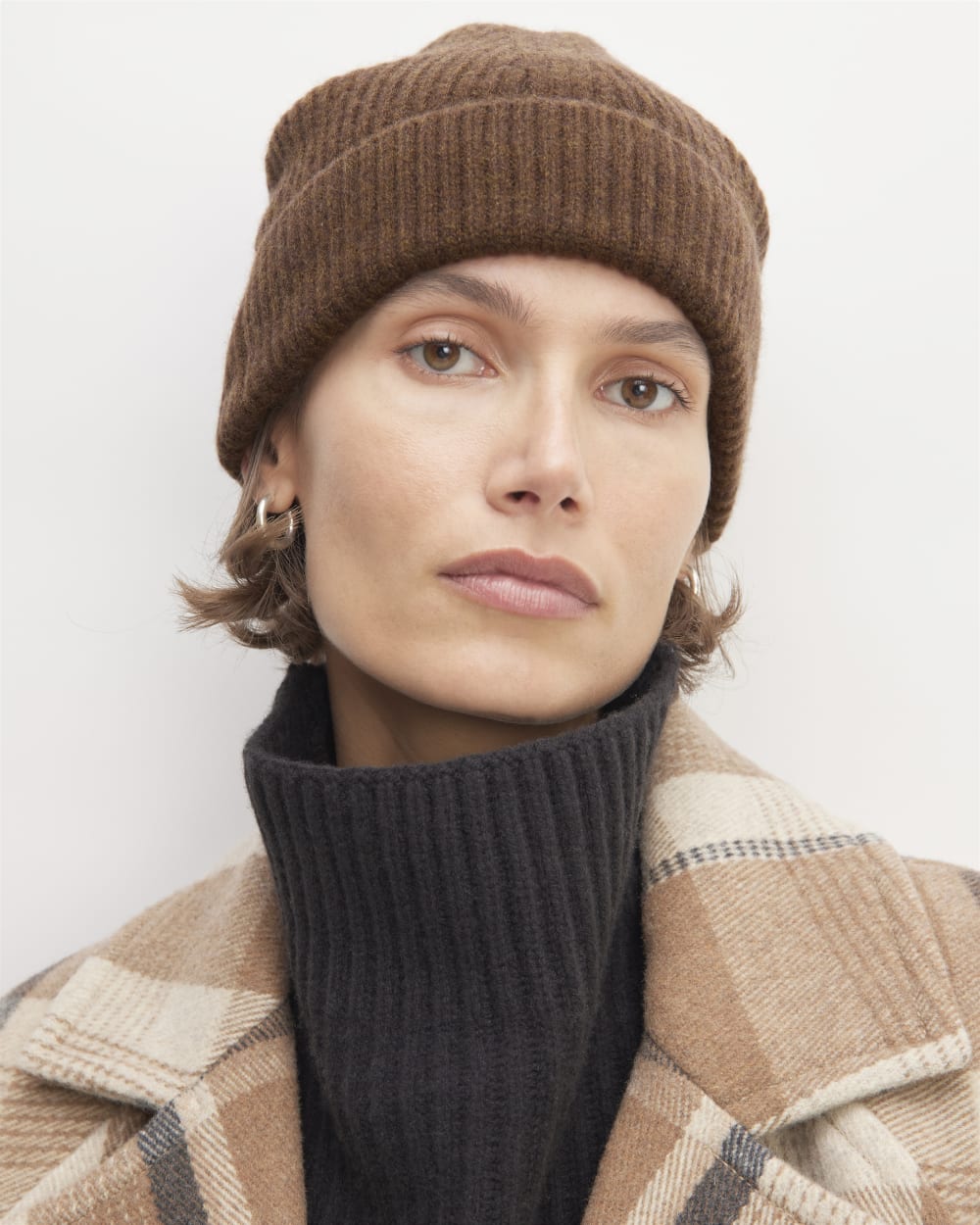 The Cashmere Fine Rib Beanie | Heather Cocoa