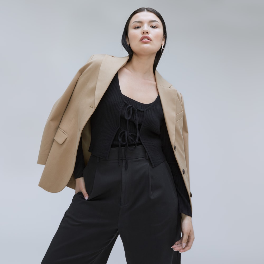 The Cotton-Merino Front-Tie Top | Black