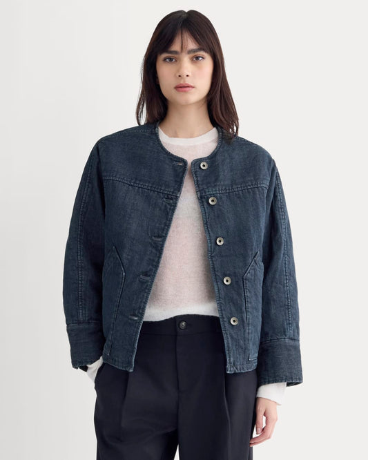 Denim Quilted Barrel Jacket | Midnight