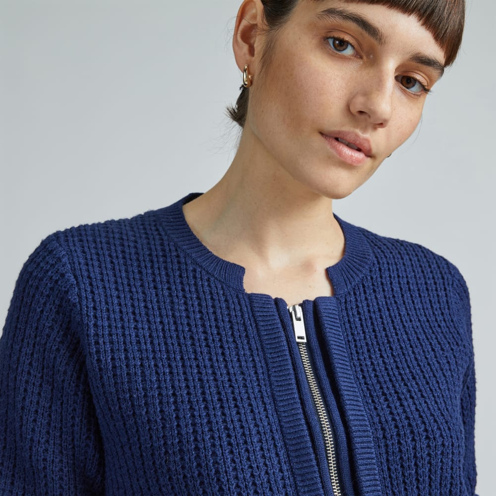 The Cropped Cotton-Merino Bomber | Bright Navy
