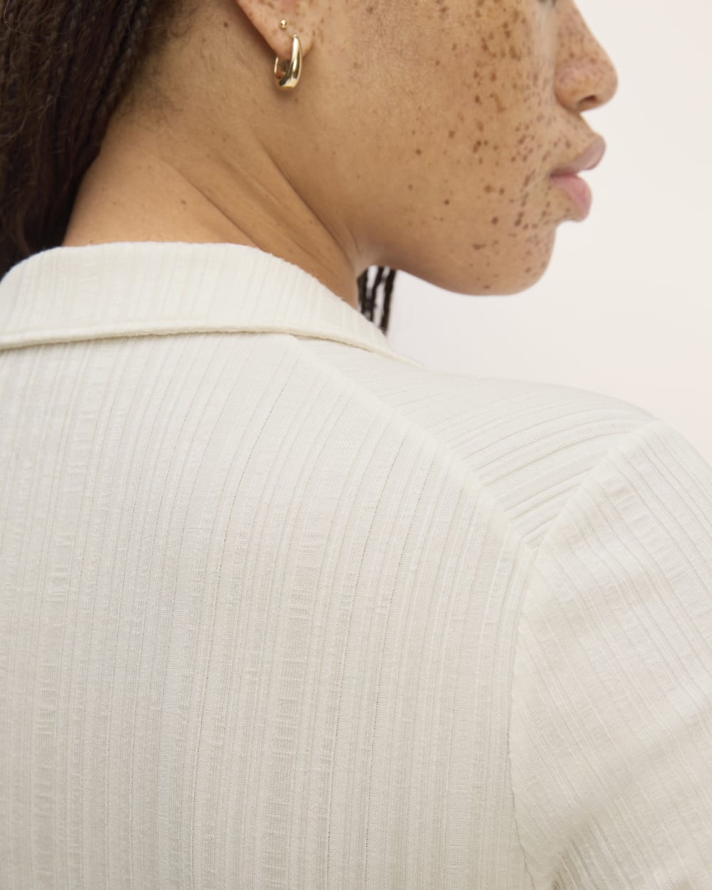 The Rib Soft Knit Open Collar Polo | Bone