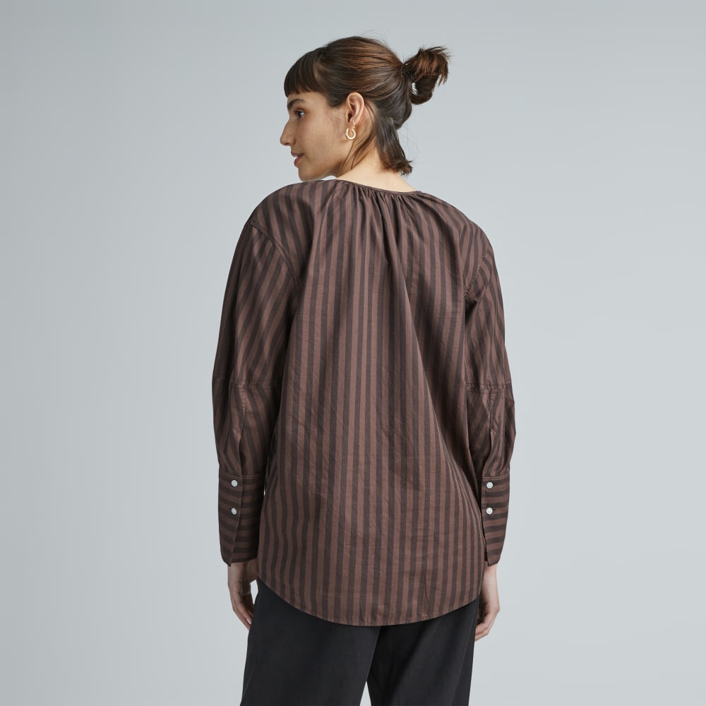 The Silky Cotton Balloon Sleeve Top | Chocolate Brown / Black