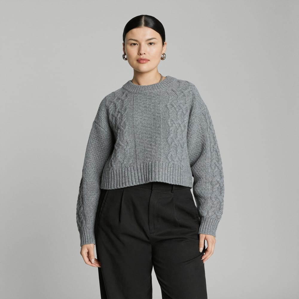 The Felted Merino Cropped Cable Sweater | Heathered Mid-Grey