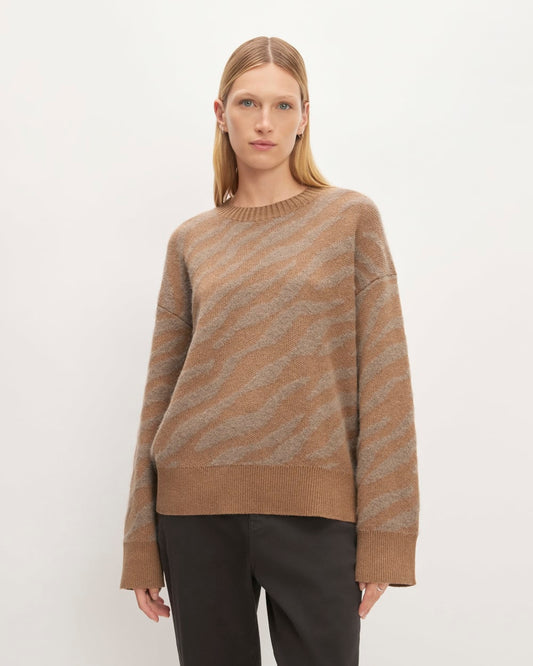 The Alpaca Tiger Jacquard Crewneck | Camel / Medium Brown