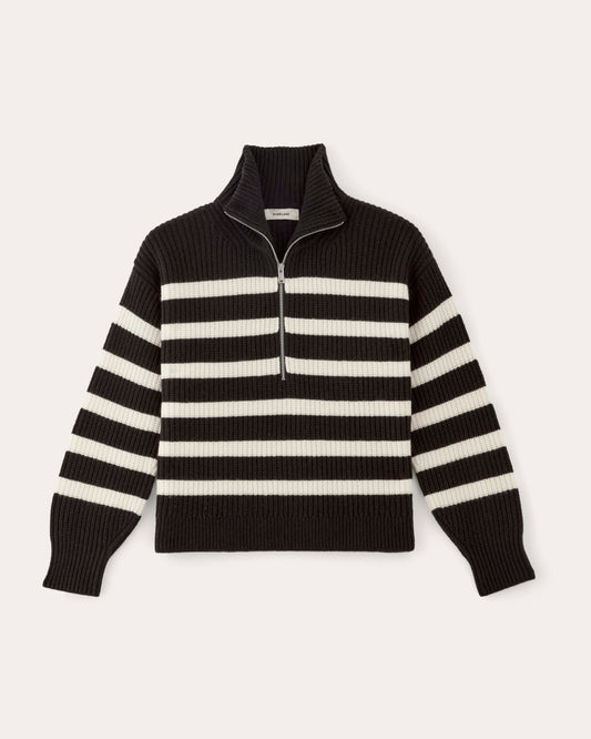 The Half-Zip Sweater in Luxe Merino | Black / Bone