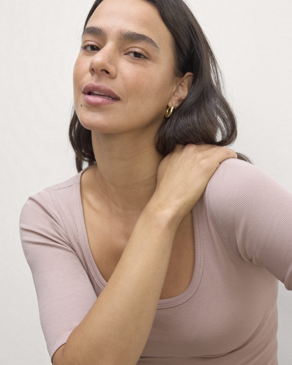 The Luxe Rib Scoop-Neck Tee | Dusty Rose