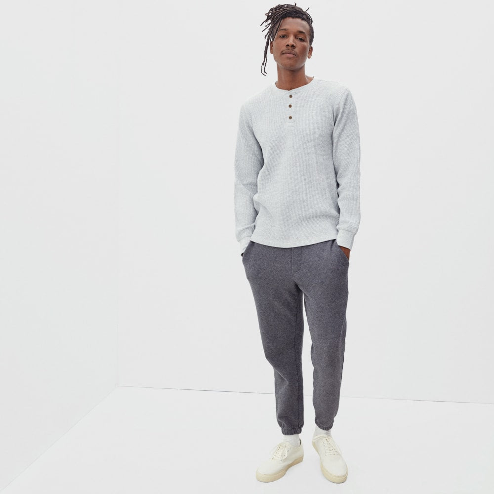 The Waffle Long-Sleeve Henley Tee | Heathered Light Grey