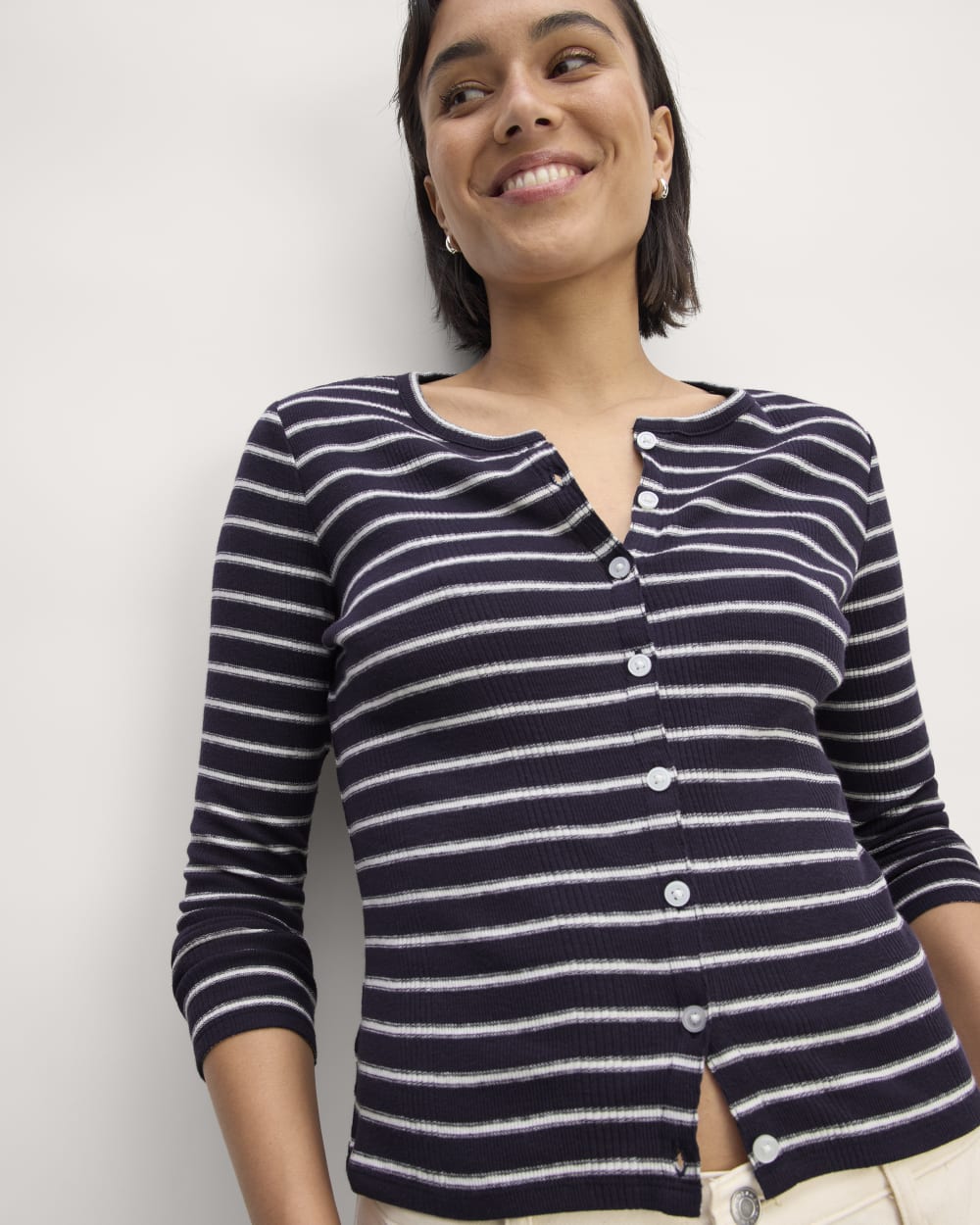 The Vintage Rib Cardigan | Navy / Bone