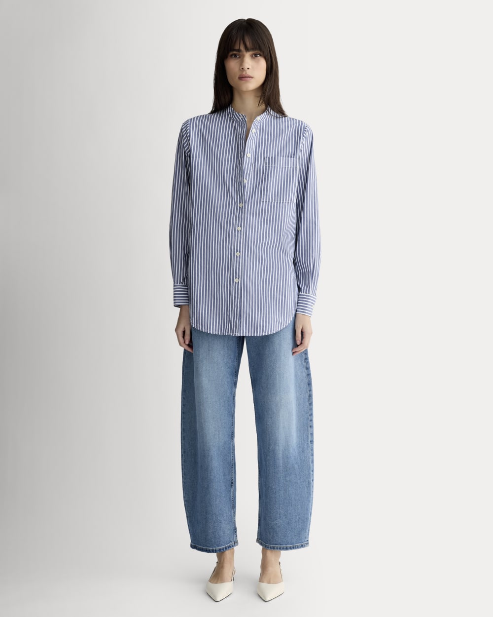 The Oversized Shirt in Ultrasoft Cotton | Bone / Mazarine Blue