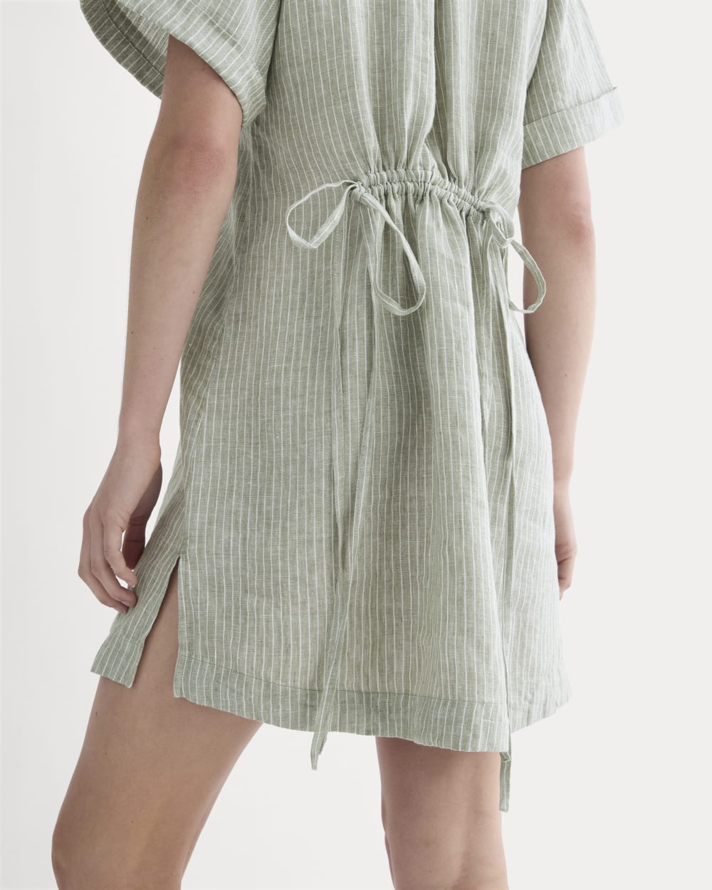 The Popover Dress in Linen | Oil Green / White