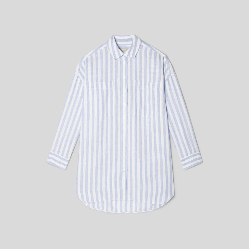 The Way-Long Linen Shirt | Blue / White