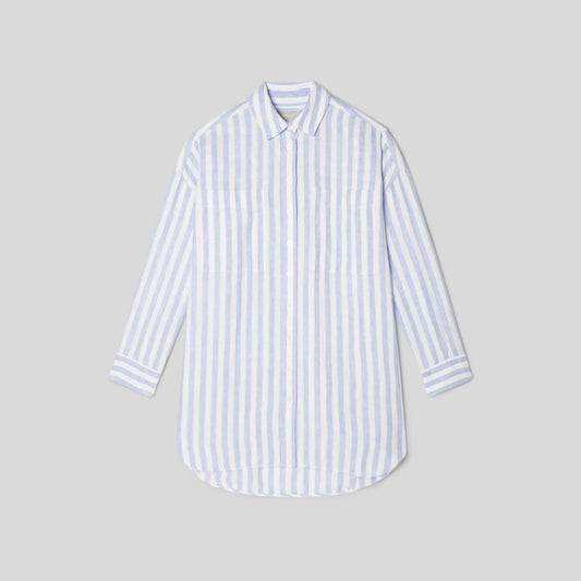The Way-Long Linen Shirt | Blue / White