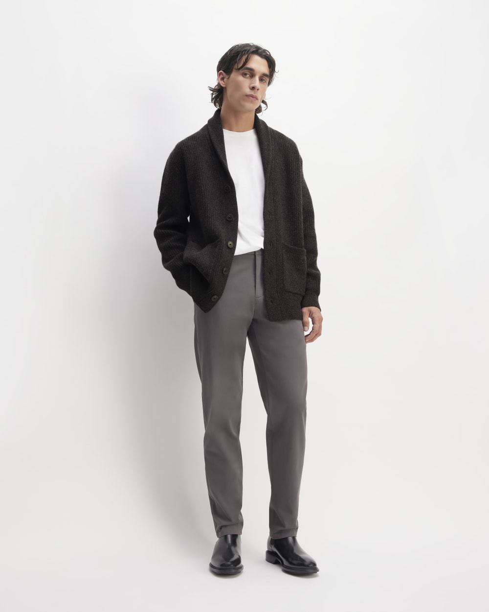 The Felted Merino Shawl Collar Cardigan | Charcoal