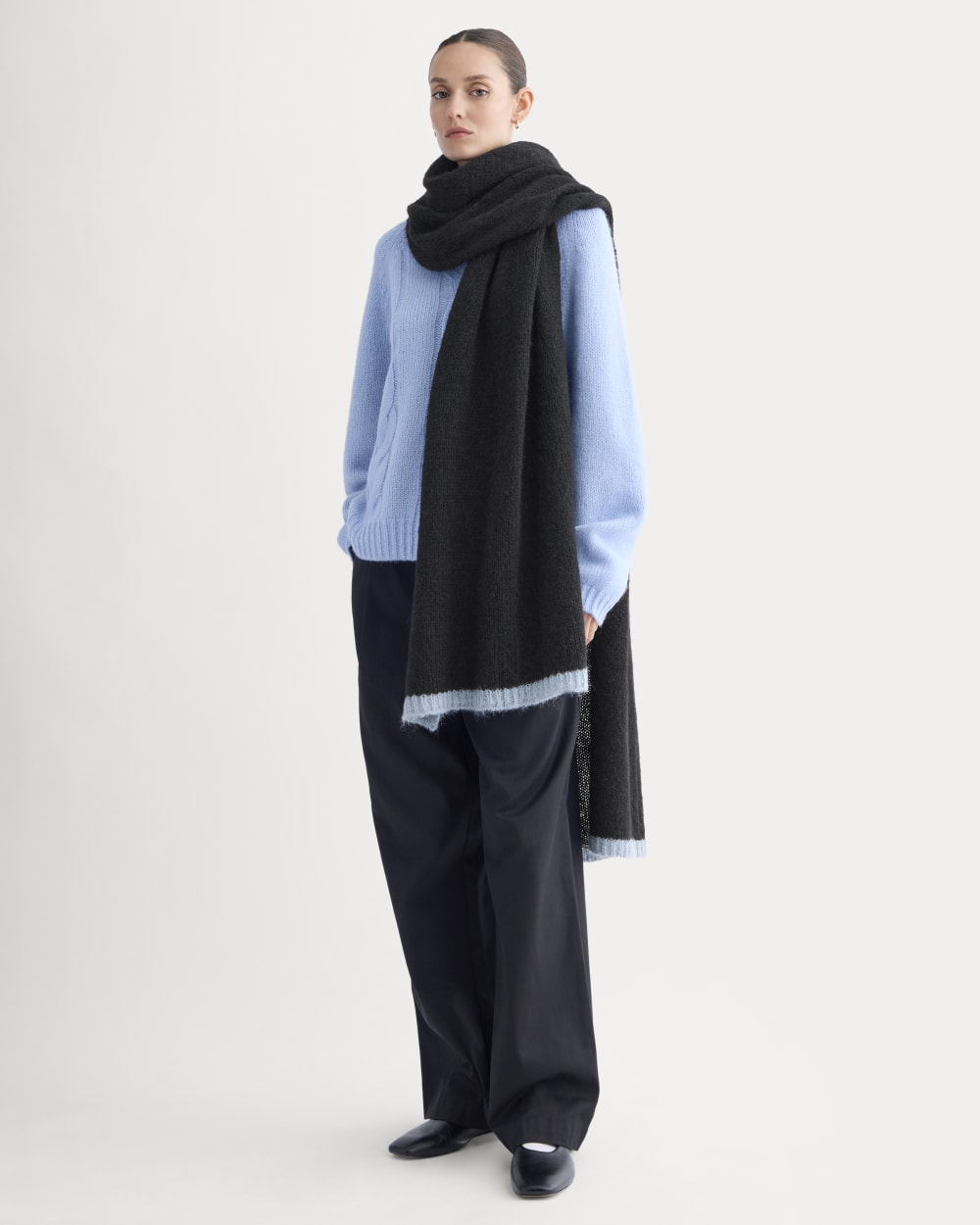 Plush Alpaca Scarf | Black/ Skyway