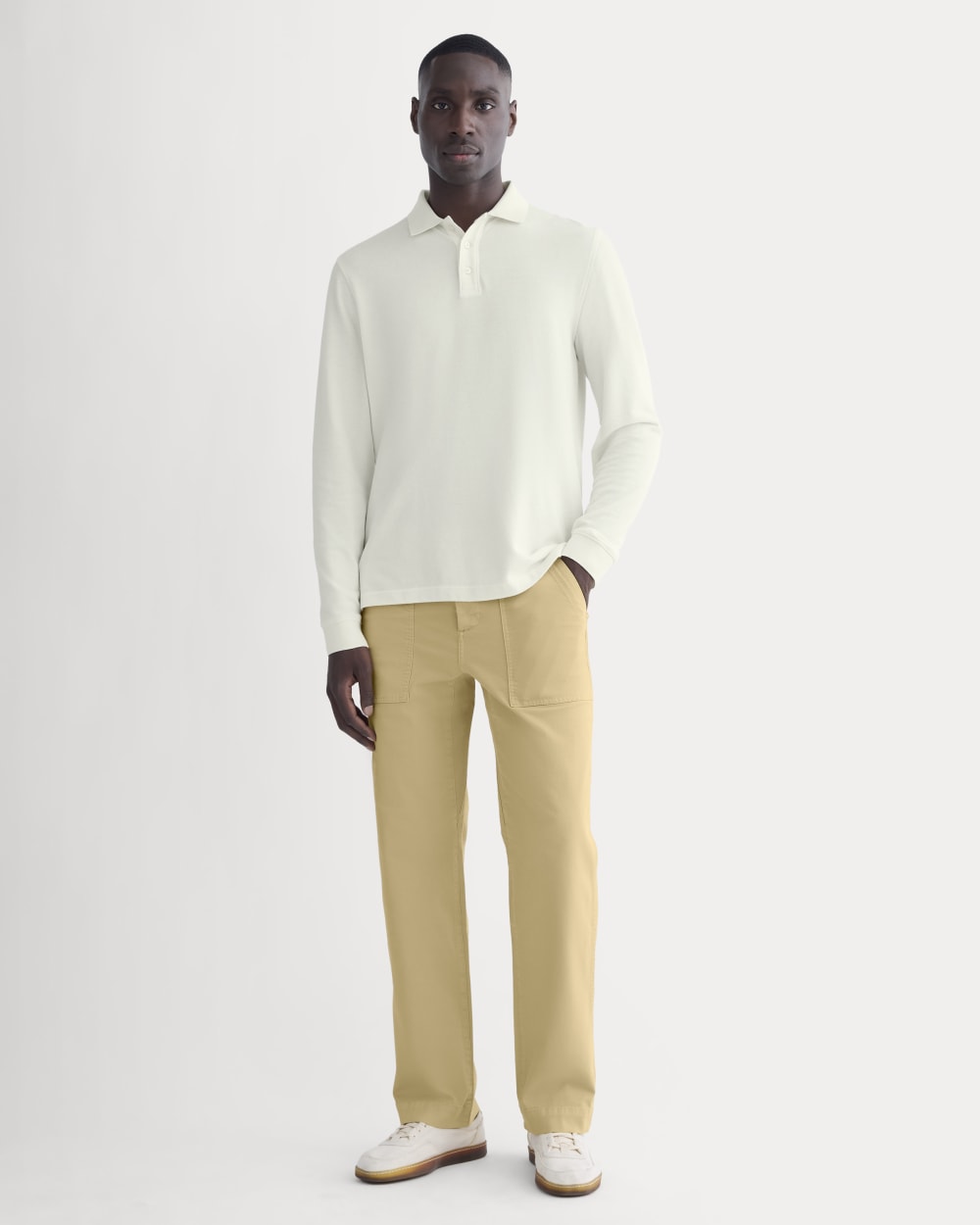 The Long-Sleeve Pique Polo | Bone