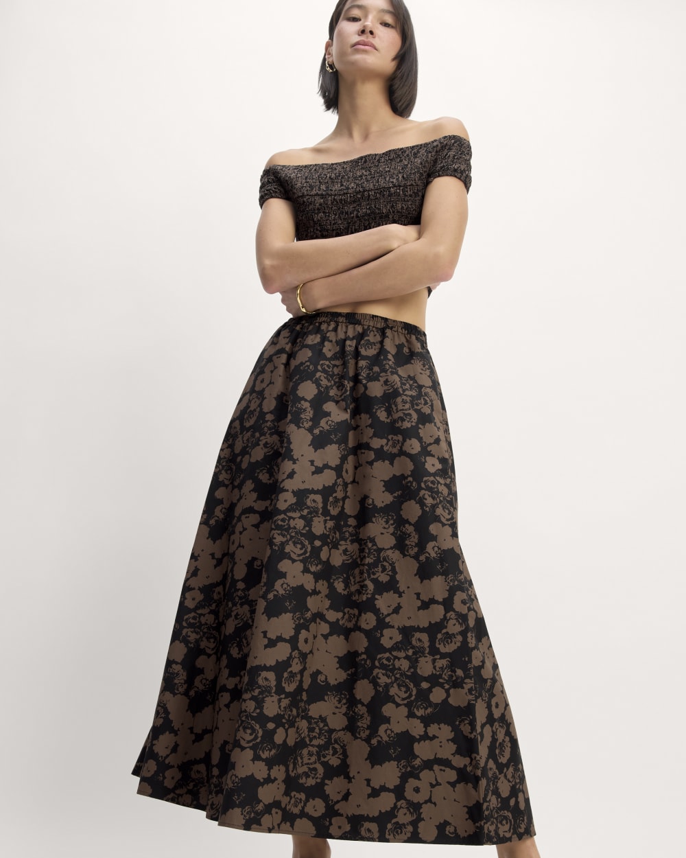 The Supima® Pull-On Maxi Skirt | Black / Cocoa Floral