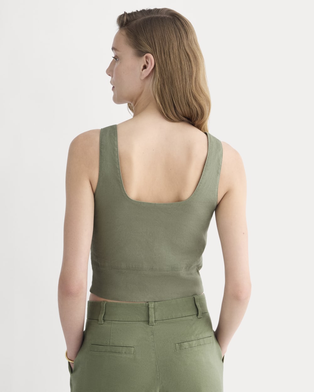 The Square Tank in Stretch Linen | Lichen Green