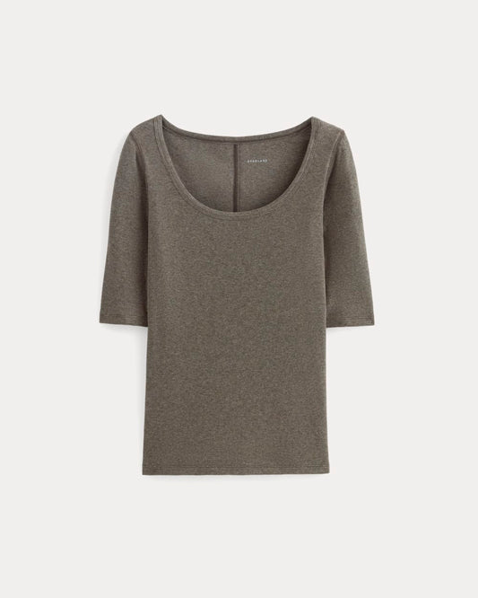 The Luxe Rib Scoop-Neck Tee | Heathered Fatigue