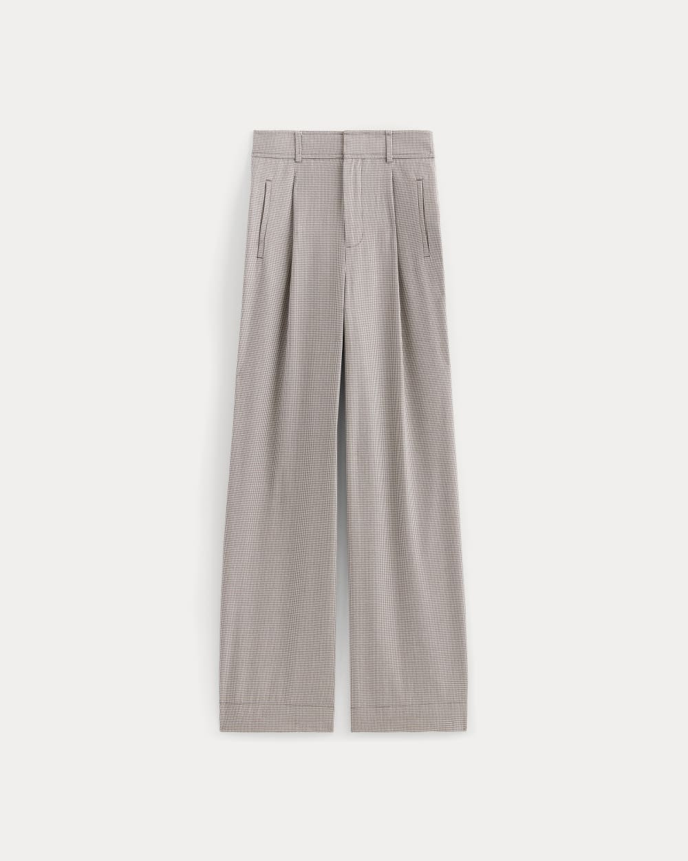 The Draper Pleated Pant in Buttersmooth | Deep Taupe Mini Gingham  | 32 Inseam