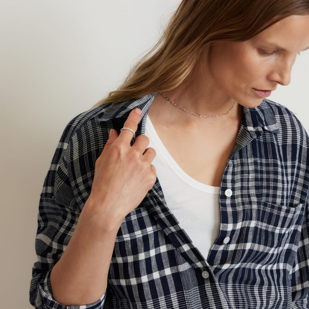 The Way-Long Linen Shirt | Canvas Tan / Navy