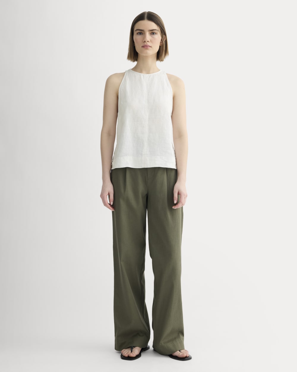 The Linen High-Neck Tank | Natural Chambray