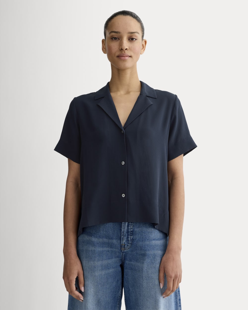 The Notch Shirt in Washable Silk | Navy