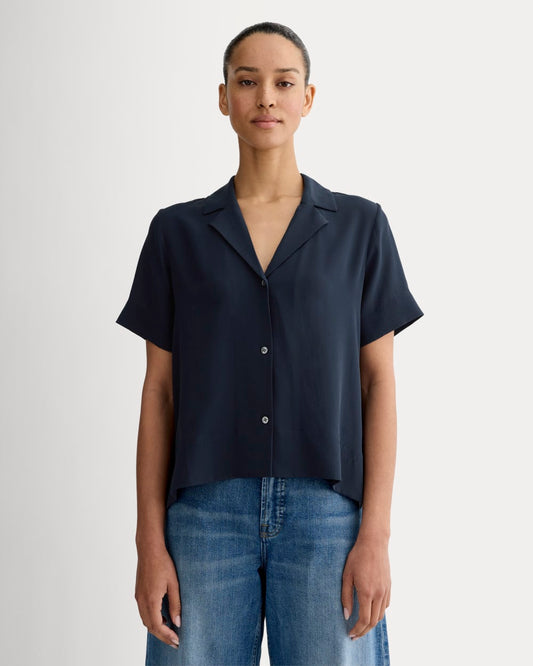 The Notch Shirt in Washable Silk | Navy