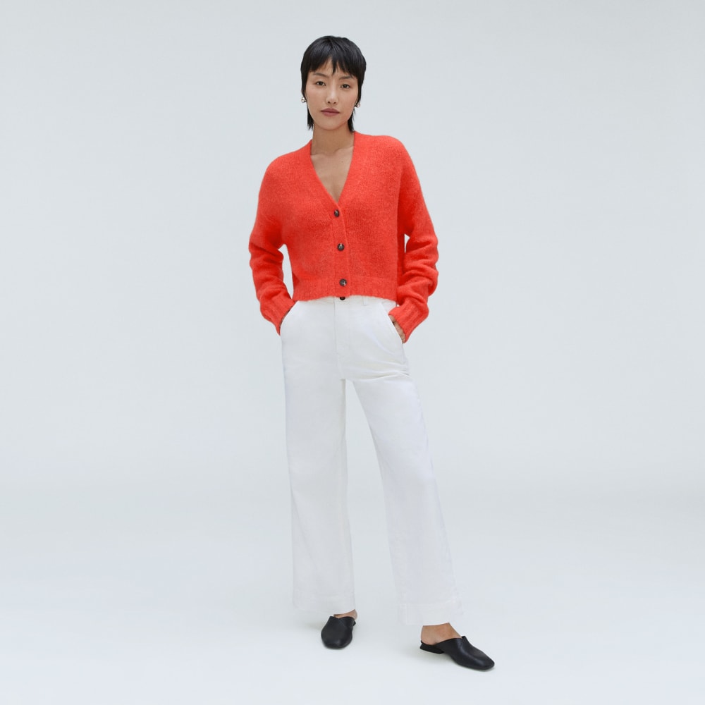 The Alpaca V-Neck Cropped Cardigan | Red Orange