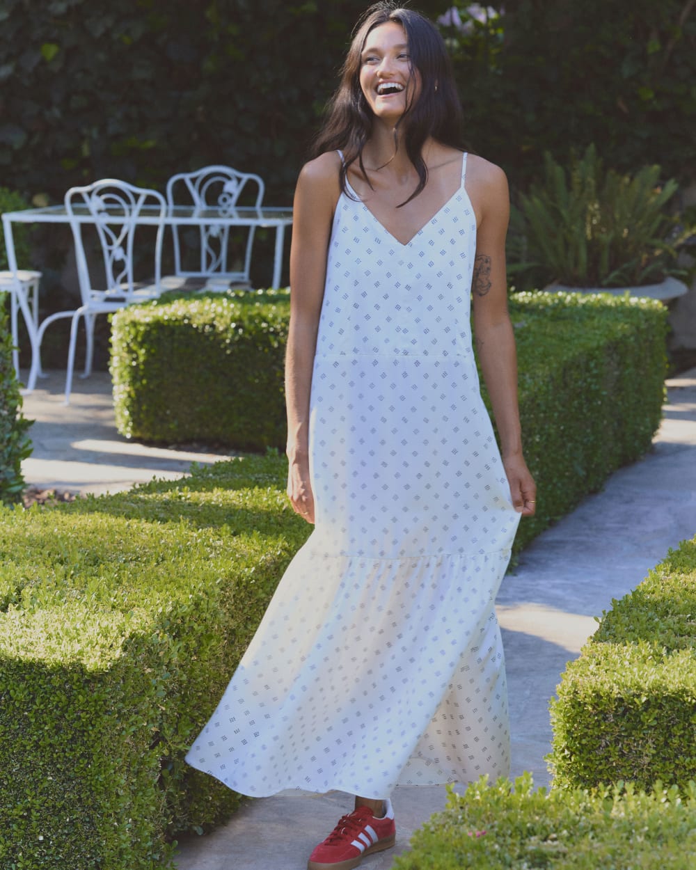 The Long Weekend Dress in Butterlite | Bone / Black Square Dot