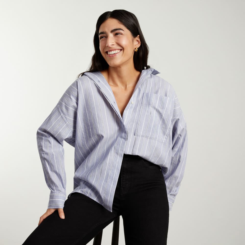 The Oversized Silky Cotton Shirt | Slate Blue