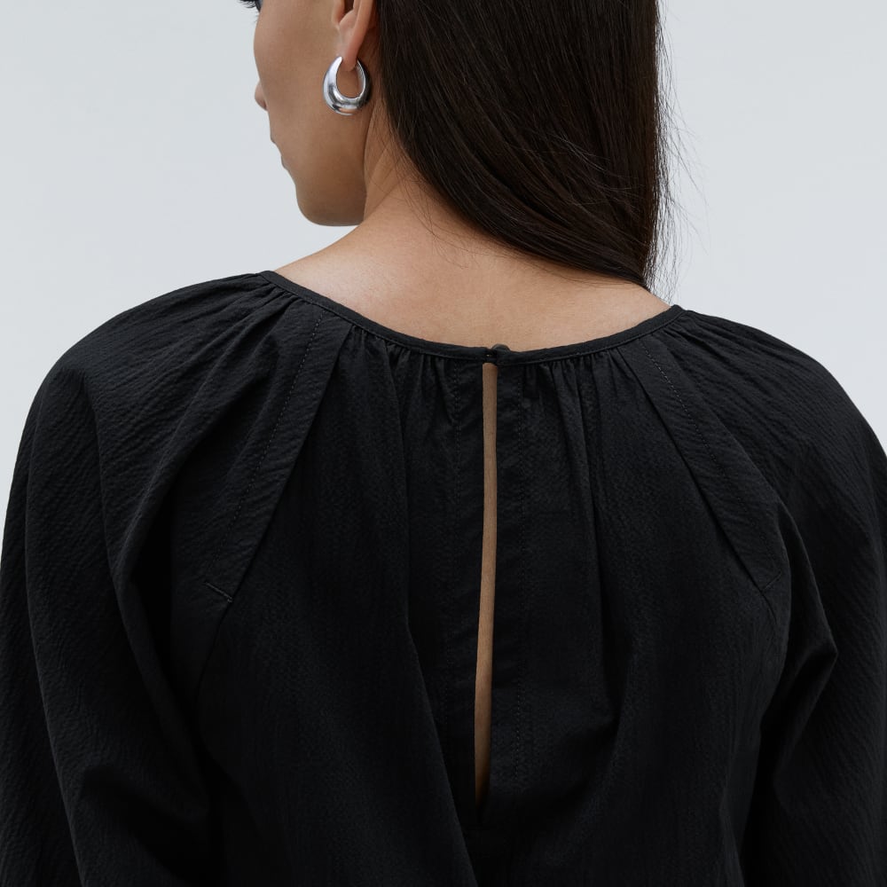 The Seersucker Puff Sleeve Dress | Black