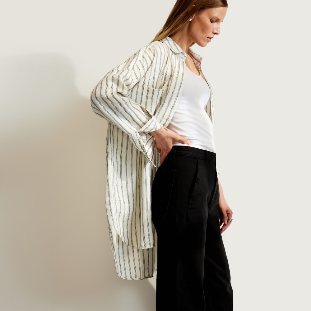 The Way-Long Linen Shirt | Black / Canvas Tan