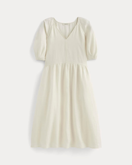 The Linen Oversized Puff-Sleeve Dress | Bone