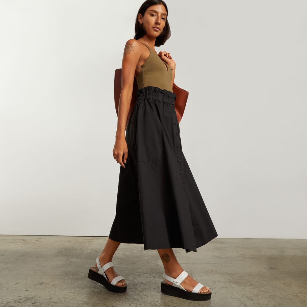 The Easy Button-Front Skirt | Black