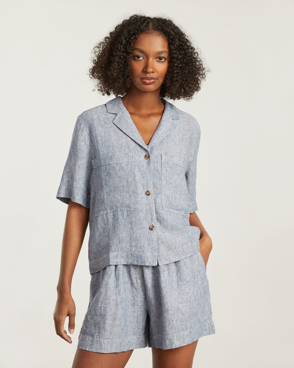 The Linen Workwear Shirt | Blue Pinstripe