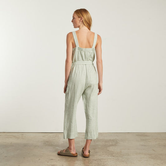 The Linen Jumpsuit | Seafoam Pinstripe
