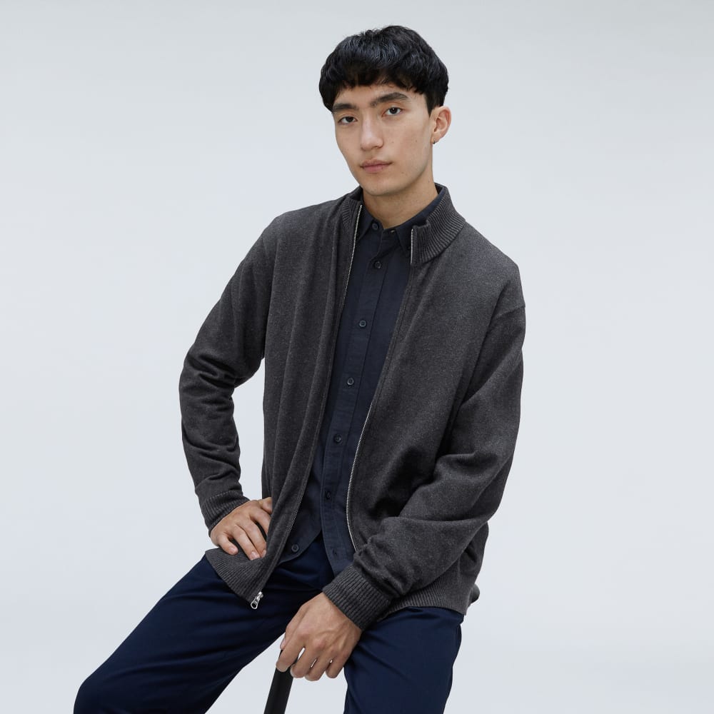 The No-Sweat Full Zip Sweater | Heather Ash